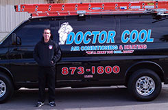 QTC alumnus with his air conditioning company van